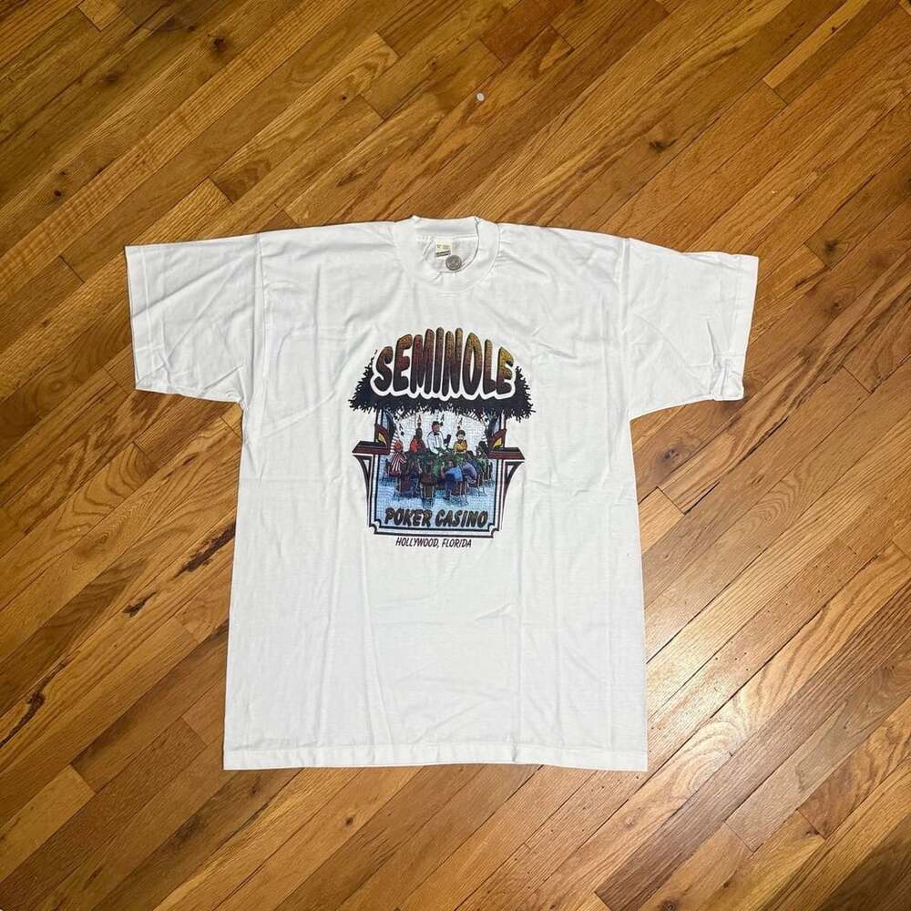 Screen Stars Seminole Poker Casino T-Shirt Size XL White Vintage
